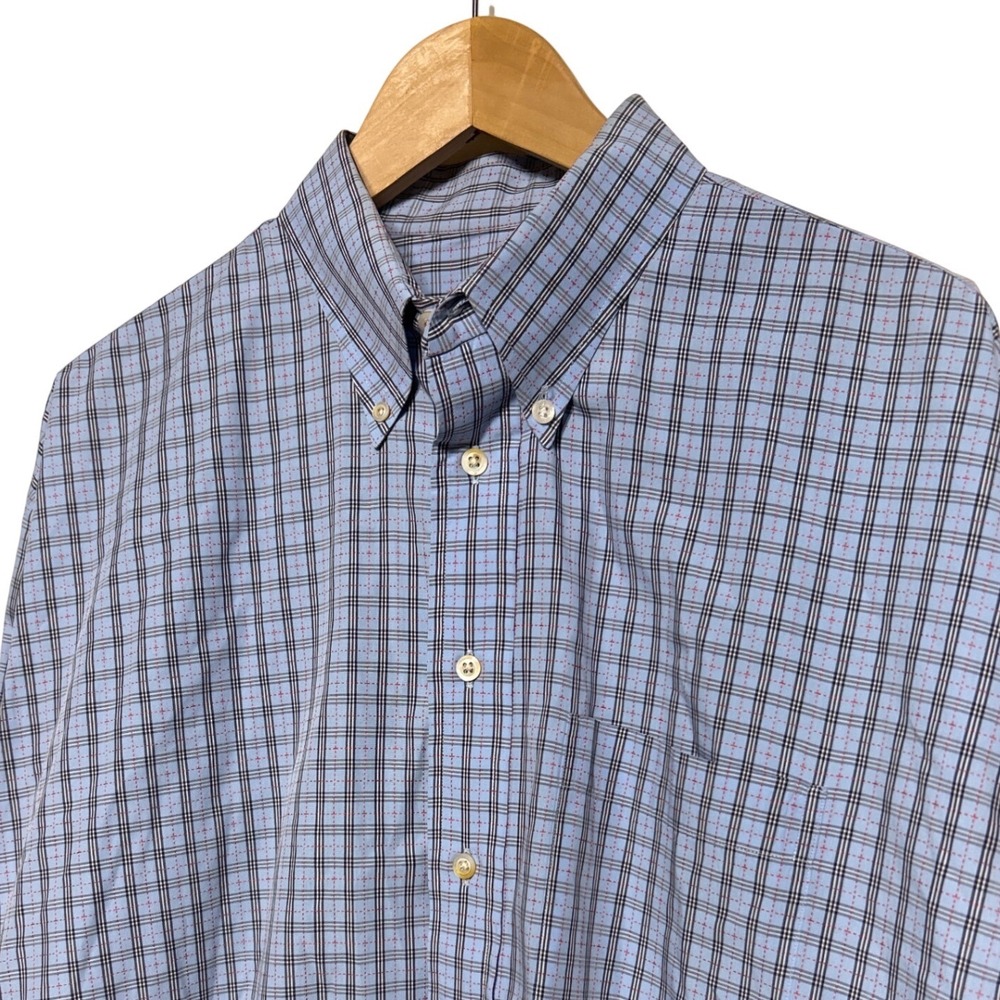 Burberry London Mens Button Down Shirt Blue Plaid Long Sleeve Classic Fit